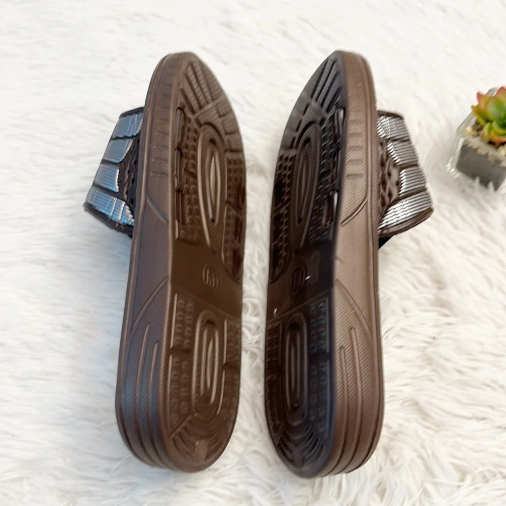 Acupuncture Brown massage slides sandals unisex men women medium